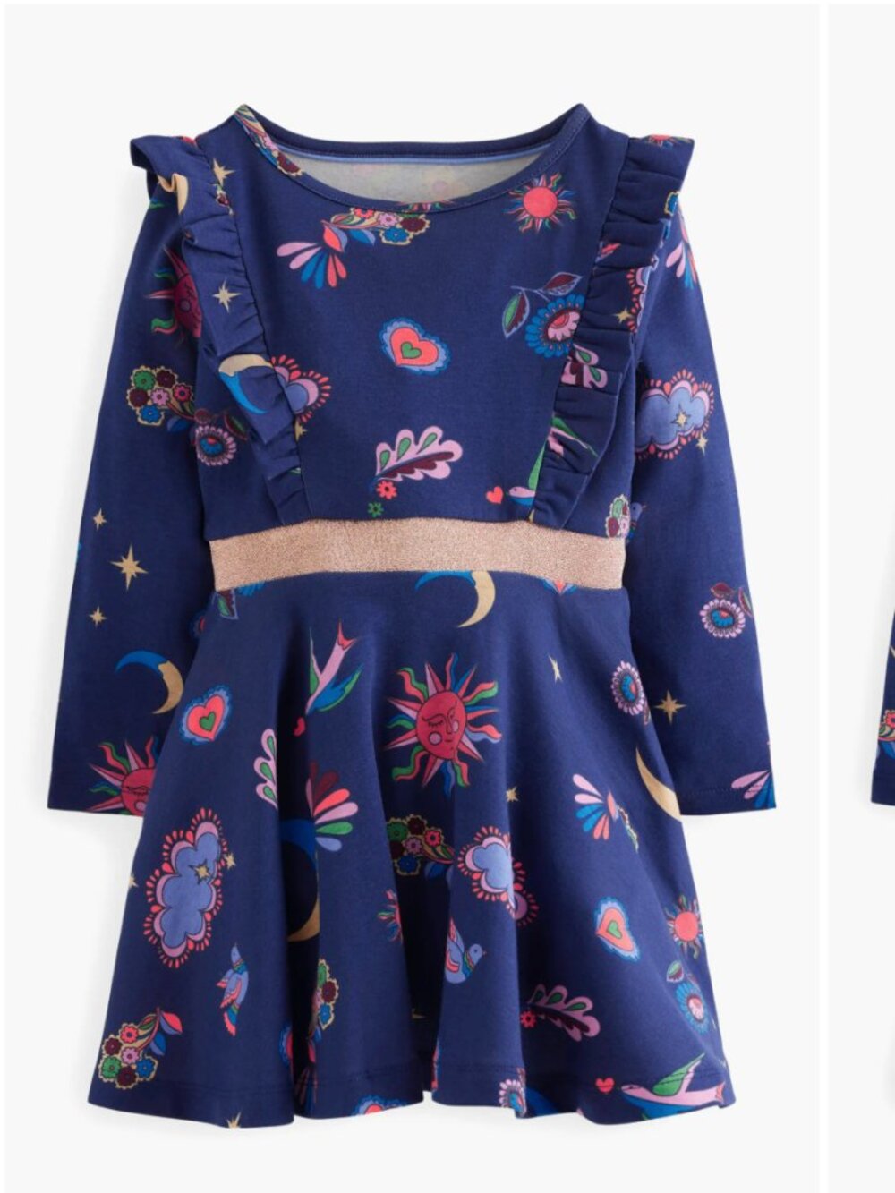 Kids' Cora Celestial Print Long Sleeve Cotton Jersey Dress NWT